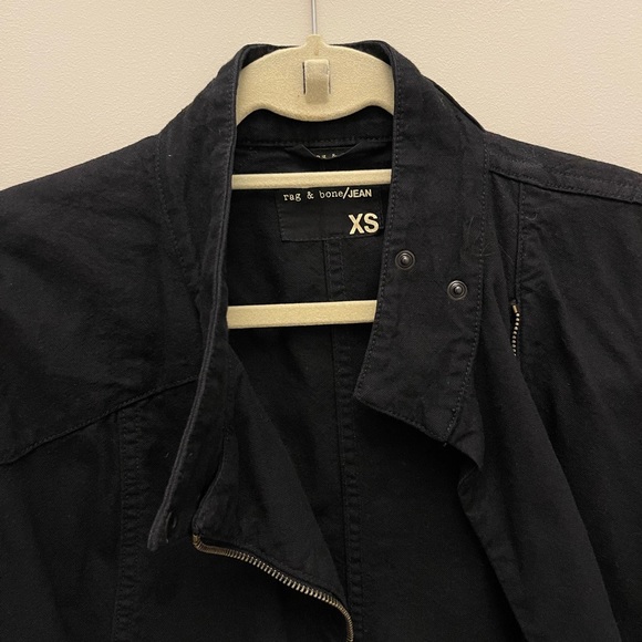 rag & bone Denim Moto Jacket with Leather Sleeves, Black, Extra Small - Picture 4 of 9